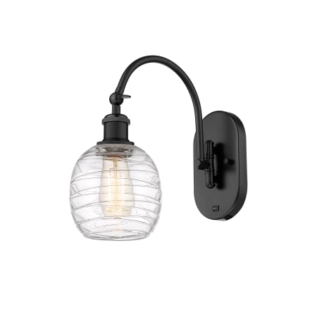 A large image of the Innovations Lighting 518-1W-13-6 Belfast Sconce Matte Black / Deco Swirl