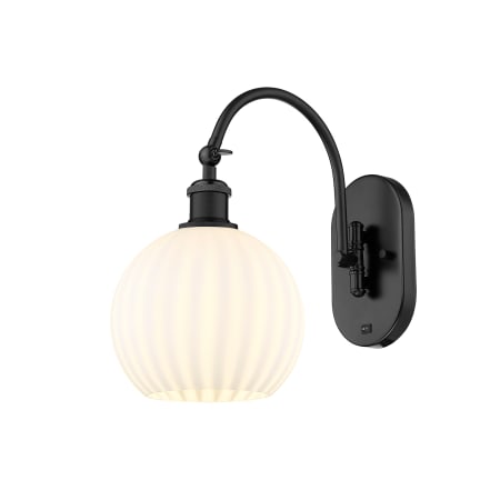 A large image of the Innovations Lighting 518-1W-14-8-White Venetian-Indoor Wall Sconce Matte Black / White Venetian
