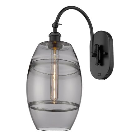 A large image of the Innovations Lighting 518-1W-13-8 Vaz Sconce Matte Black / Smoked