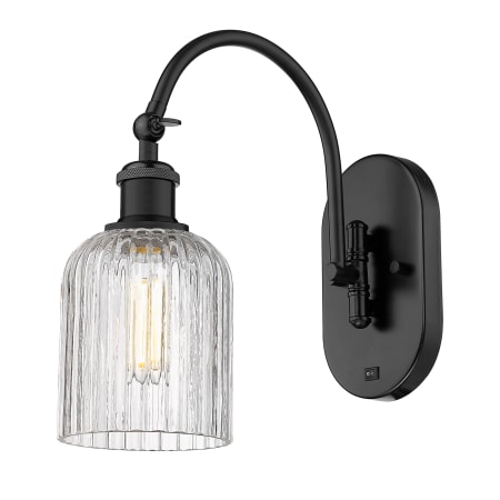 A large image of the Innovations Lighting 518-1W-13-5 Bridal Veil Sconce Matte Black / Clear