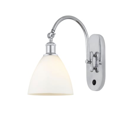 A large image of the Innovations Lighting 518-1W-13-8 Bristol Sconce Polished Chrome / Matte White