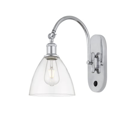 A large image of the Innovations Lighting 518-1W-13-8 Bristol Sconce Polished Chrome / Clear