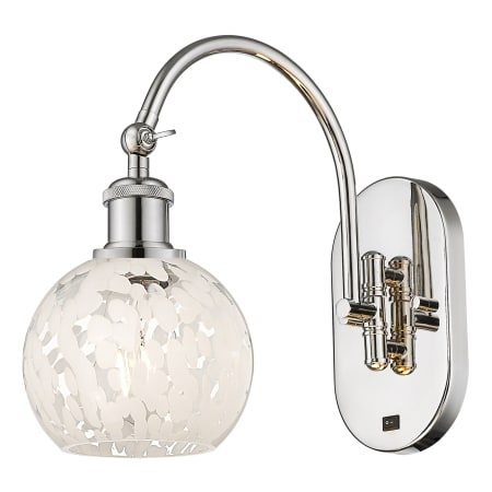 A large image of the Innovations Lighting 518-1W-12-6-White Mouchette-Indoor Wall Sconce Polished Nickel / White Mouchette