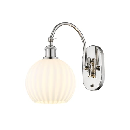 A large image of the Innovations Lighting 518-1W-14-8-White Venetian-Indoor Wall Sconce Polished Nickel / White Venetian