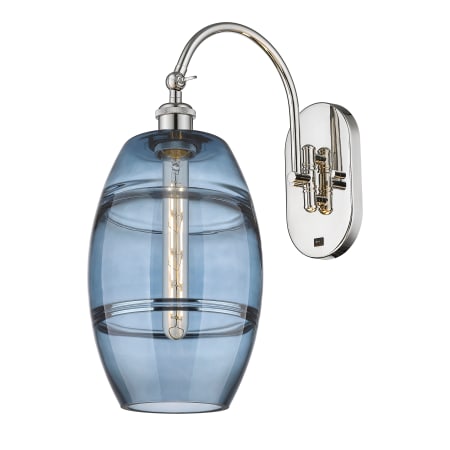 A large image of the Innovations Lighting 518-1W-13-8 Vaz Sconce Polished Nickel / Blue