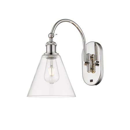 A large image of the Innovations Lighting 518-1W-14-8 Berkshire Sconce Polished Nickel / Clear