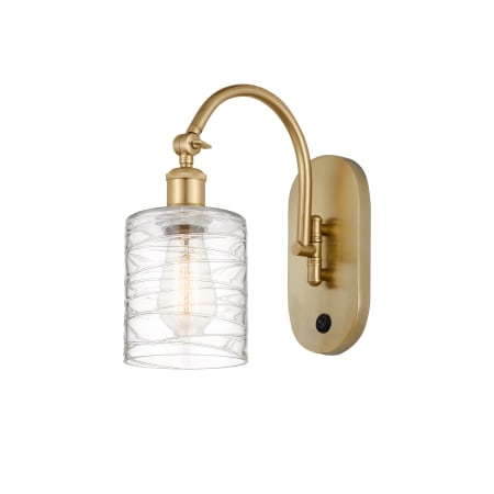 A large image of the Innovations Lighting 518-1W-13-6 Cobbleskill Sconce Satin Gold / Deco Swirl