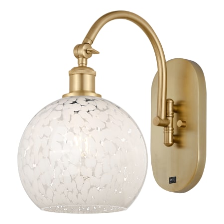 A large image of the Innovations Lighting 518-1W-14-8-White Mouchette-Indoor Wall Sconce Satin Gold / White Mouchette