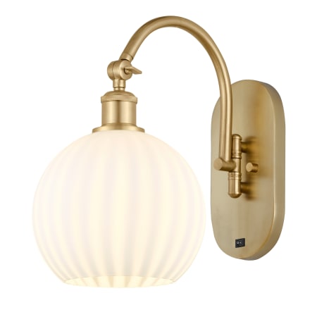 A large image of the Innovations Lighting 518-1W-14-8-White Venetian-Indoor Wall Sconce Satin Gold / White Venetian