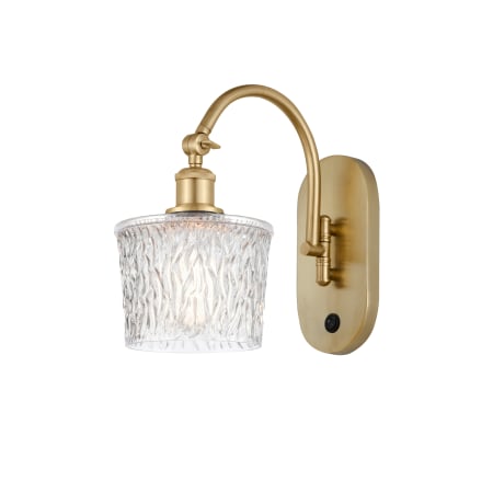 A large image of the Innovations Lighting 518-1W-12-7 Niagra Sconce Satin Gold / Clear