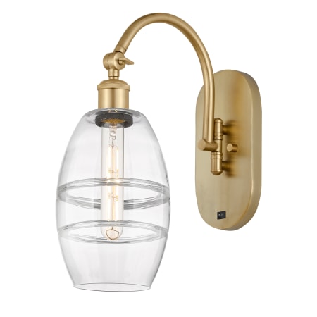 A large image of the Innovations Lighting 518-1W-12-6 Vaz Sconce Satin Gold / Clear