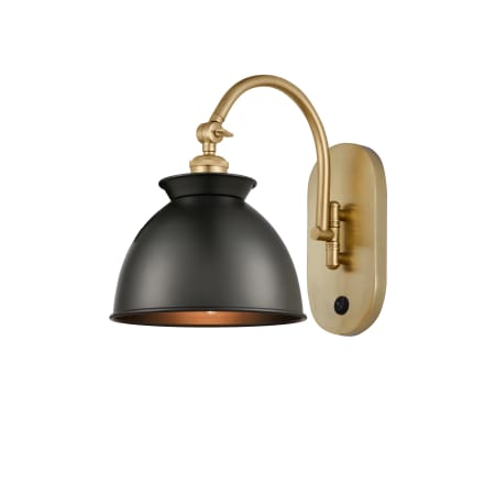 A large image of the Innovations Lighting 518-1W-13-9 Adirondack Sconce Satin Gold / Matte Black