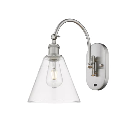 A large image of the Innovations Lighting 518-1W-14-8 Berkshire Sconce Brushed Satin Nickel / Clear