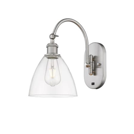 A large image of the Innovations Lighting 518-1W-13-8 Bristol Sconce Brushed Satin Nickel / Clear