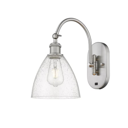 A large image of the Innovations Lighting 518-1W-13-8 Bristol Sconce Brushed Satin Nickel / Seedy