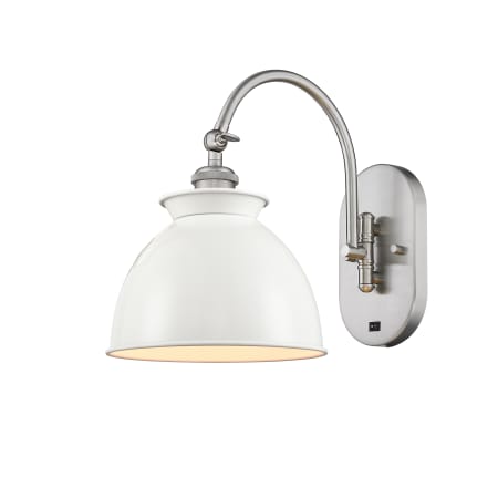 A large image of the Innovations Lighting 518-1W-12-8 Adirondack Sconce Brushed Satin Nickel / Glossy White