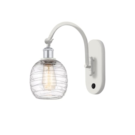 A large image of the Innovations Lighting 518-1W-13-6 Belfast Sconce White and Polished Chrome / Deco Swirl