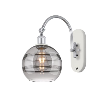 A large image of the Innovations Lighting 518-1W-13-8 Rochester Sconce White Polished Chrome / Smoked