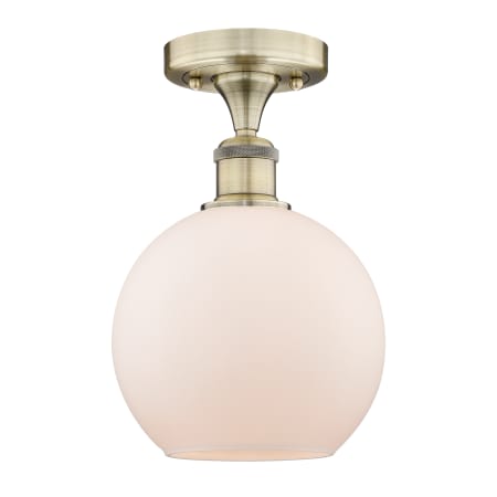 A large image of the Innovations Lighting 616-1F-11-8 Athens Semi-Flush Antique Brass / Matte White