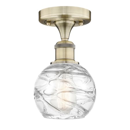 A large image of the Innovations Lighting 616-1F-9-6 Athens Deco Swirl Semi-Flush Antique Brass / Clear Deco Swirl
