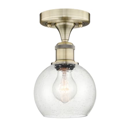 A large image of the Innovations Lighting 616-1F-9-6 Athens Semi-Flush Antique Brass / Seedy
