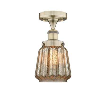 A large image of the Innovations Lighting 616-1F-9-7 Chatham Semi-Flush Antique Brass / Mercury