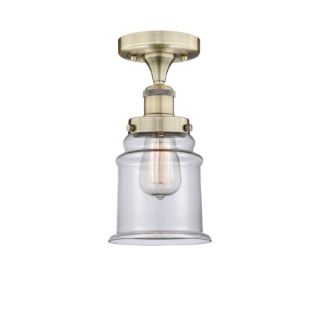 A large image of the Innovations Lighting 616-1F-11-6 Canton Semi-Flush Antique Brass / Clear