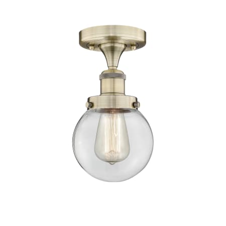 A large image of the Innovations Lighting 616-1F-9-6 Beacon Semi-Flush Antique Brass / Clear