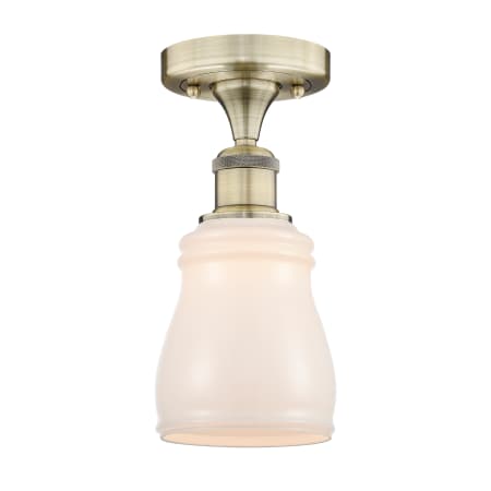 A large image of the Innovations Lighting 616-1F-10-5 Ellery Semi-Flush Antique Brass / White