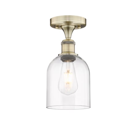 A large image of the Innovations Lighting 616-1F 10 6 Bella Semi-Flush Antique Brass / Clear