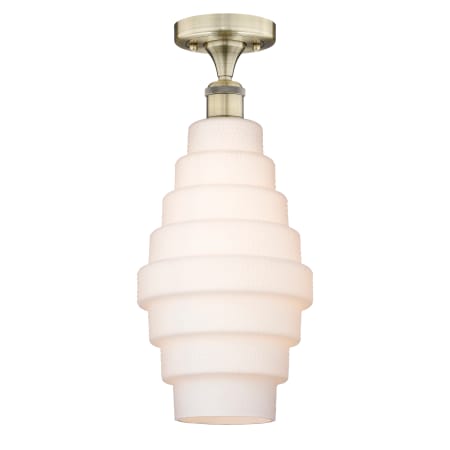 A large image of the Innovations Lighting 616-1F-18-8 Cascade Flush Antique Brass / White