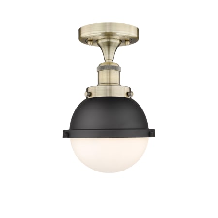 A large image of the Innovations Lighting 616-1F-10-8 Edison Semi-Flush Antique Brass / Matte Black / Matte White