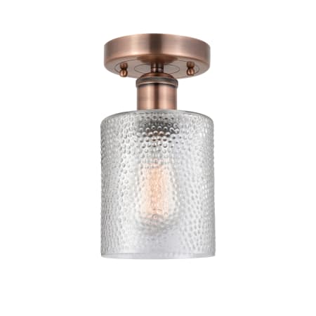 A large image of the Innovations Lighting 616-1F-10-5 Cobbleskill Semi-Flush Antique Copper / Clear