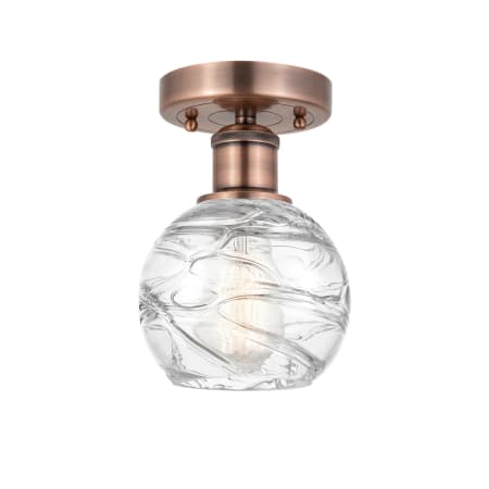 A large image of the Innovations Lighting 616-1F-9-6 Athens Deco Swirl Semi-Flush Antique Copper / Clear Deco Swirl