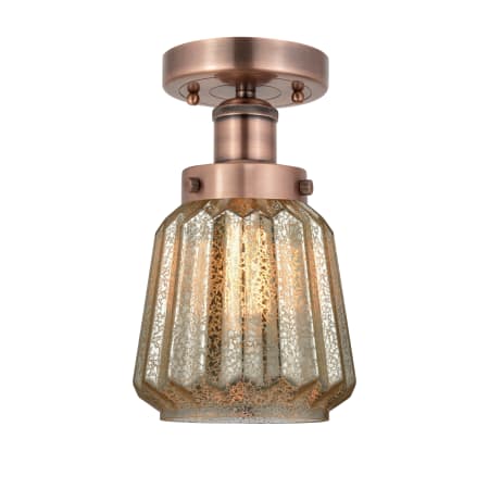 A large image of the Innovations Lighting 616-1F-9-7 Chatham Semi-Flush Antique Copper / Mercury