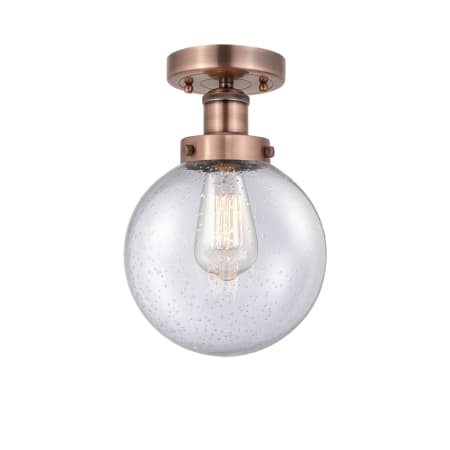 A large image of the Innovations Lighting 616-1F-9-8 Beacon Semi-Flush Antique Copper / Seedy