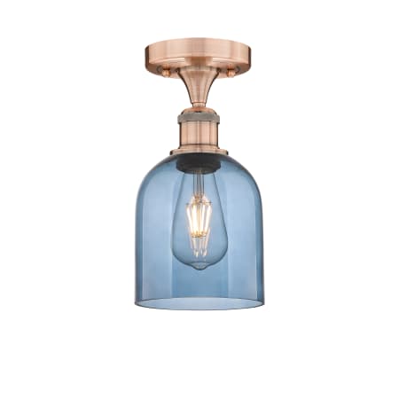 A large image of the Innovations Lighting 616-1F 10 6 Bella Semi-Flush Antique Copper / Princess Blue