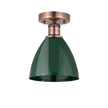 A large image of the Innovations Lighting 616-1F-11-8 Plymouth Dome Semi-Flush Antique Copper / Green