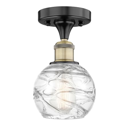 A large image of the Innovations Lighting 616-1F-9-6 Athens Deco Swirl Semi-Flush Black Antique Brass / Clear Deco Swirl