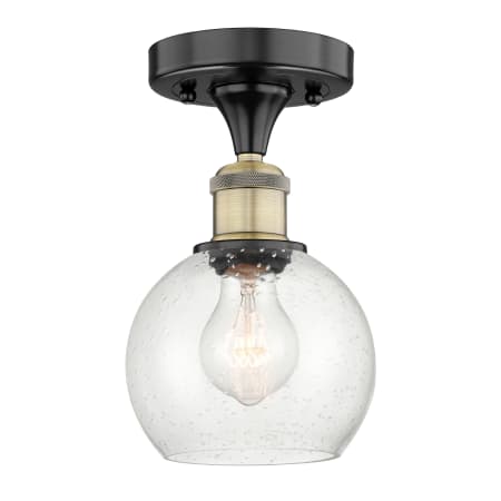 A large image of the Innovations Lighting 616-1F-9-6 Athens Semi-Flush Black Antique Brass / Seedy