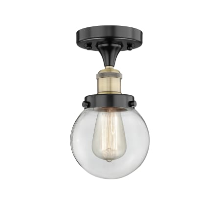 A large image of the Innovations Lighting 616-1F-9-6 Beacon Semi-Flush Black Antique Brass / Clear