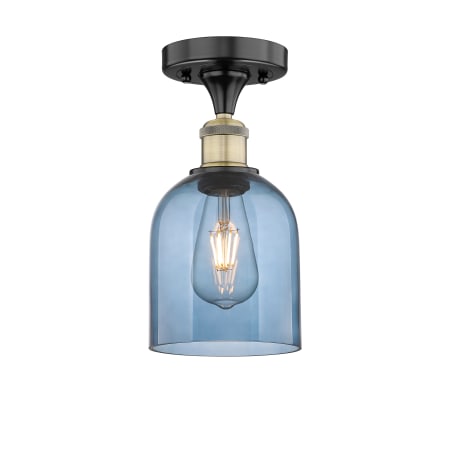 A large image of the Innovations Lighting 616-1F 10 6 Bella Semi-Flush Black Antique Brass / Princess Blue