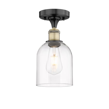 A large image of the Innovations Lighting 616-1F 10 6 Bella Semi-Flush Black Antique Brass / Clear