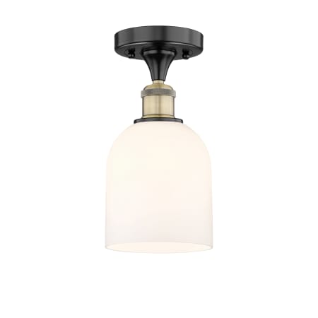 A large image of the Innovations Lighting 616-1F 10 6 Bella Semi-Flush Black Antique Brass / Glossy White