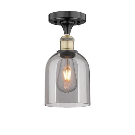 A large image of the Innovations Lighting 616-1F 10 6 Bella Semi-Flush Black Antique Brass / Light Smoke