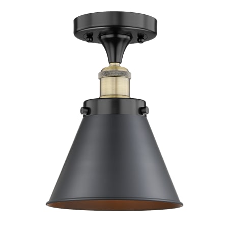 A large image of the Innovations Lighting 616-1F-10-8 Appalachian Semi-Flush Black Antique Brass / Matte Black