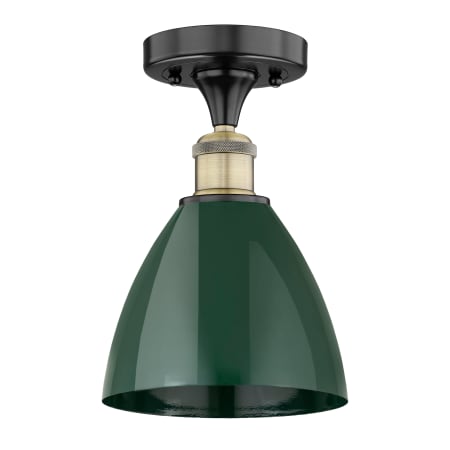 A large image of the Innovations Lighting 616-1F-11-8 Plymouth Dome Semi-Flush Black Antique Brass / Green