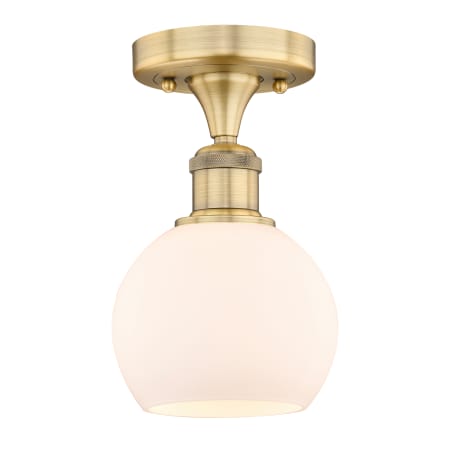 A large image of the Innovations Lighting 616-1F-9-6 Athens Semi-Flush Brushed Brass / Matte White