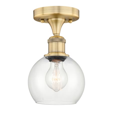 A large image of the Innovations Lighting 616-1F-9-6 Athens Semi-Flush Brushed Brass / Clear