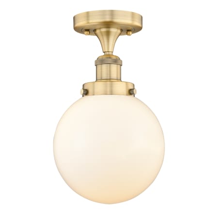 A large image of the Innovations Lighting 616-1F-9-8 Beacon Semi-Flush Brushed Brass / Matte White